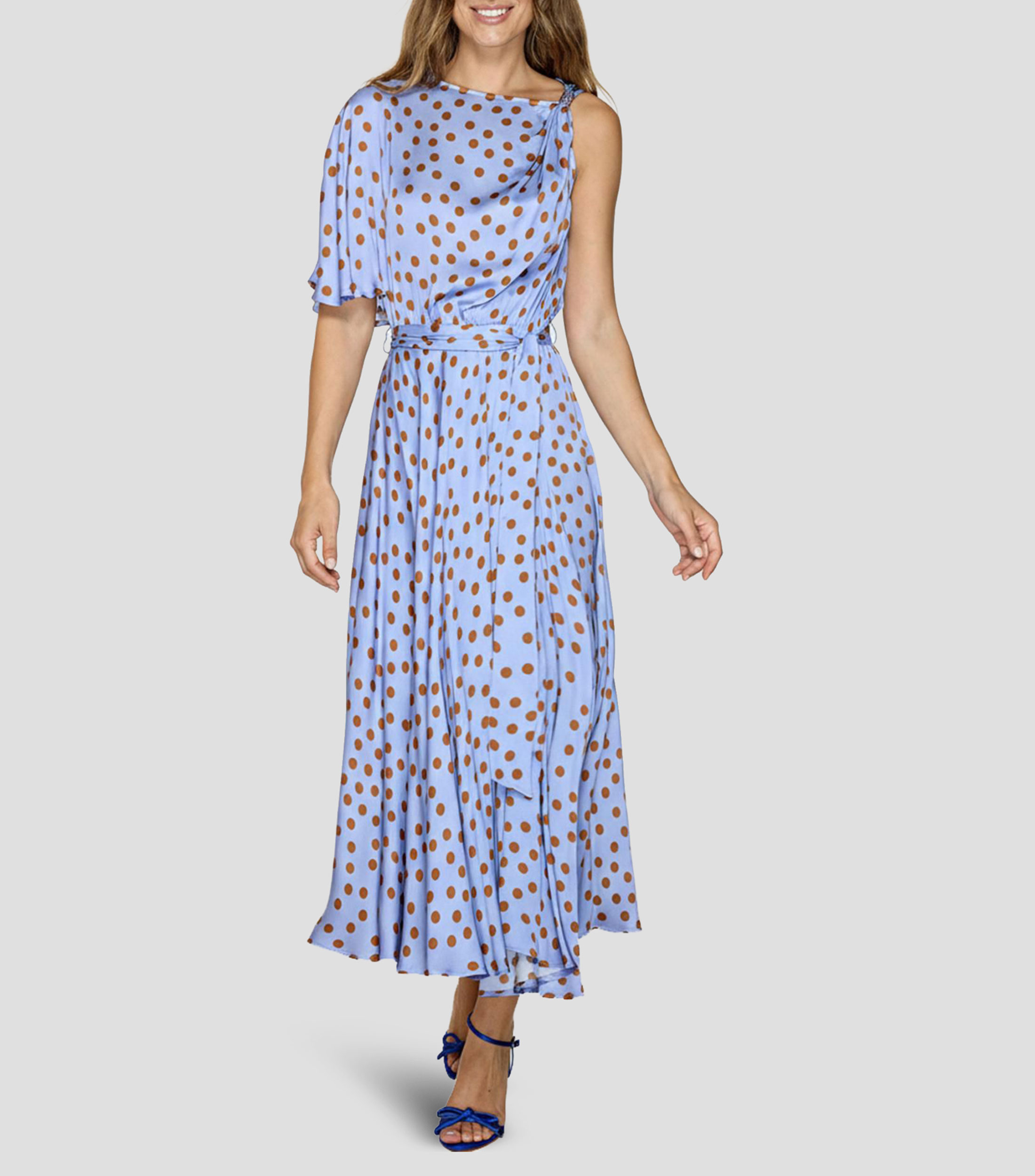 Vestido de fiesta midi 1 manga polkadots Mujer